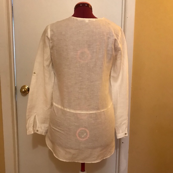 Max Studio Tunic top long or 3/4 sleeves when button cream medium - Picture 3 of 4